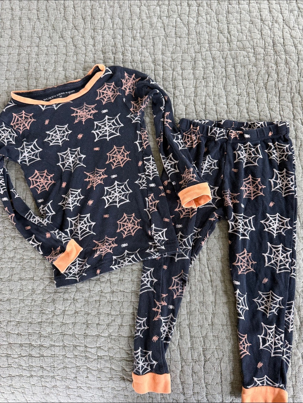 Burt's Bees Kids Black Spider Web Pajama Set with Orange Trim - Halloween